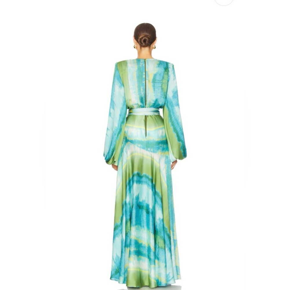 NEW BRONX BANCO Carmen Coastal Gown in Blue & Green ,Plunge Wrap Maxi Dress - Picture 4 of 16
